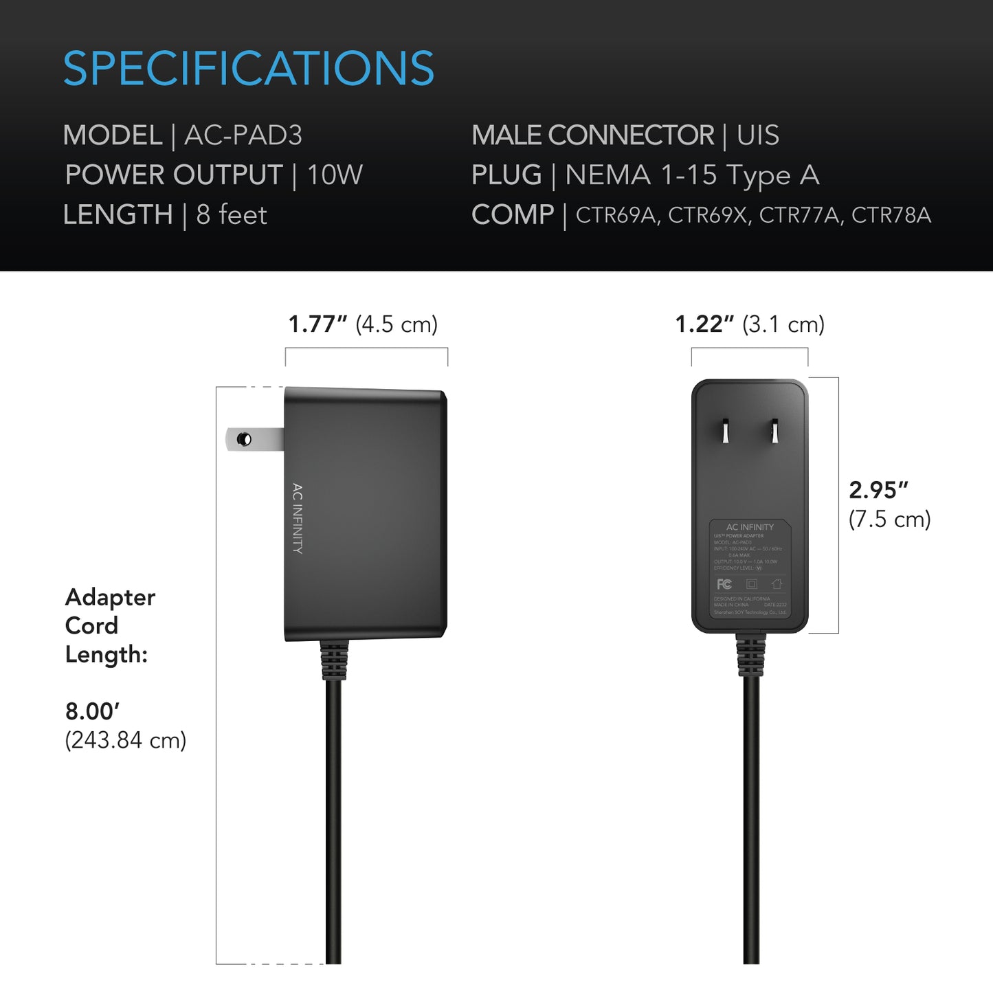 AC Infinity UIS Power Adapter for Controllers not powered by UIS product image 5