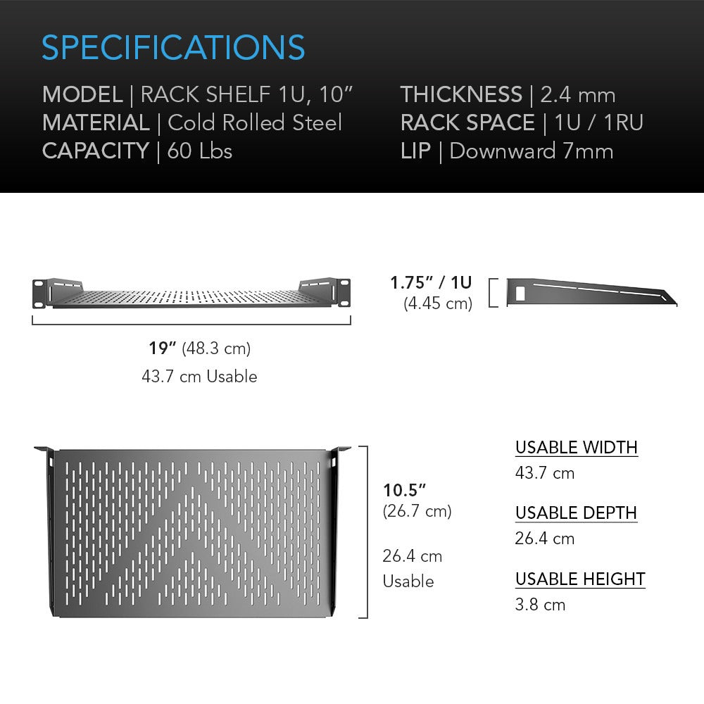 AC Infinity Vented Cantilever 1U Rack Shelf 10" product image 6
