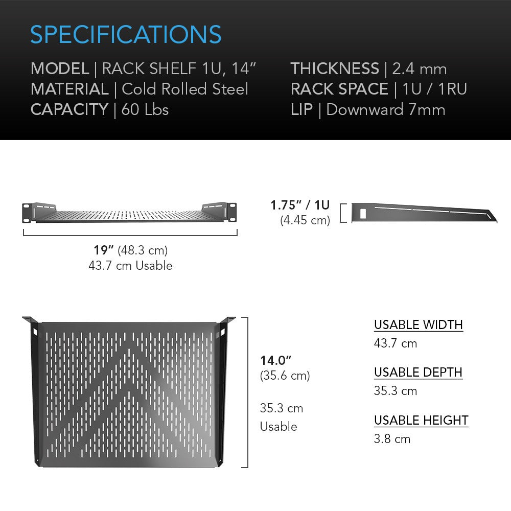 AC Infinity Vented Cantilever 1U Rack Shelf 14" product image 6