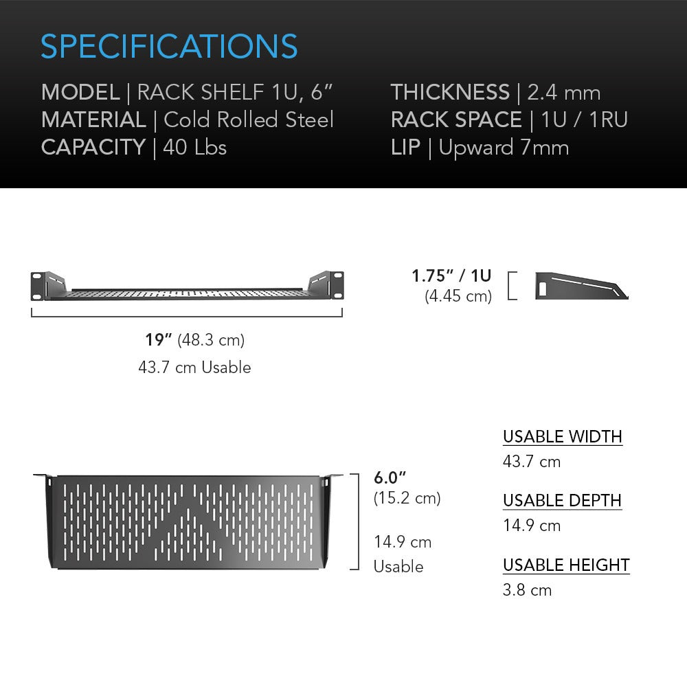 AC Infinity Vented Cantilever 1U Rack Shelf 6" product image 6