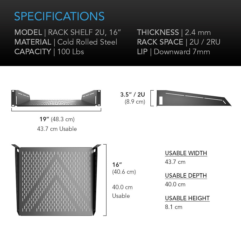 AC Infinity Vented Cantilever 2U Rack Shelf 16" product image 6