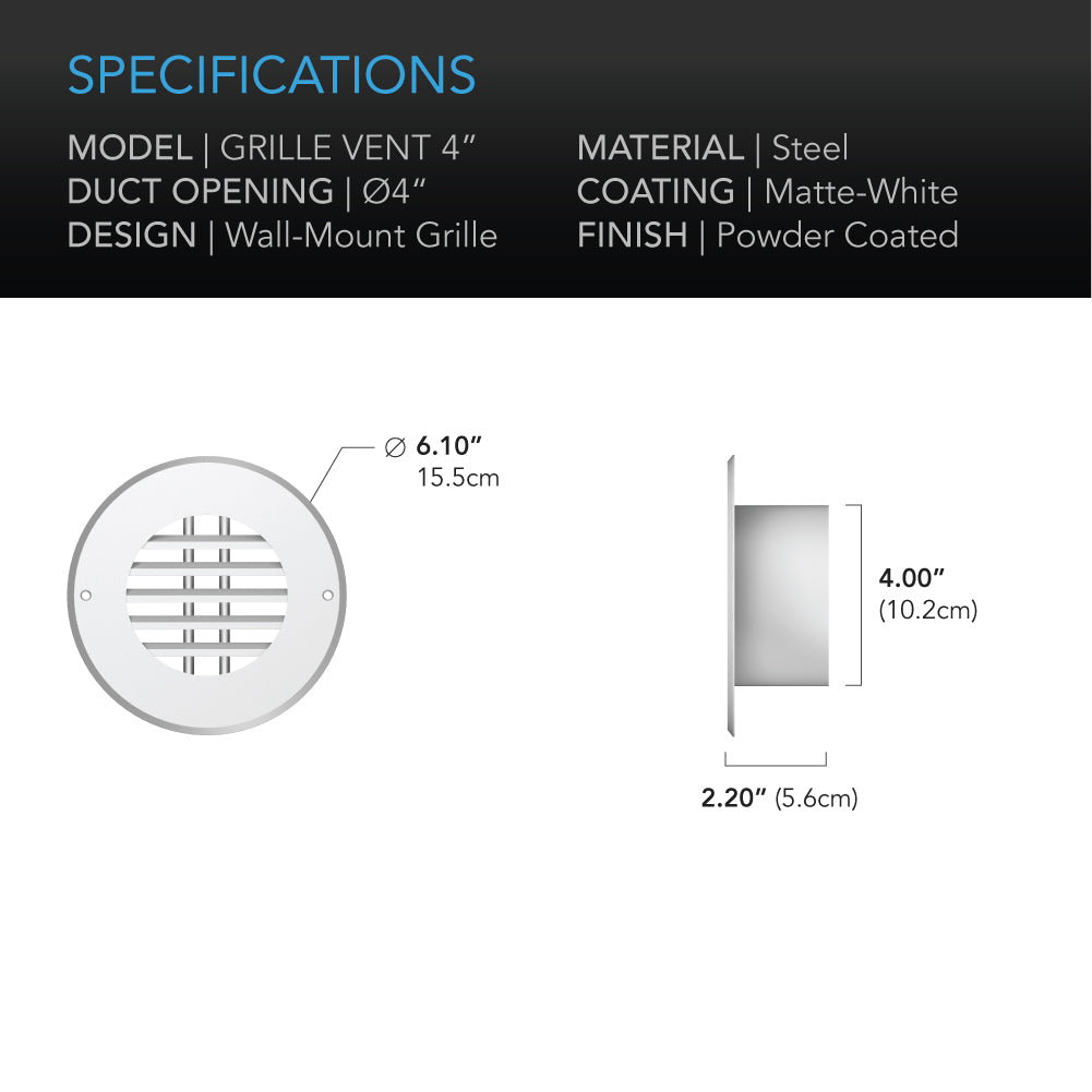 AC Infinity Wall Mount Duct Grille Vent White Steel 4-Inch product image 4