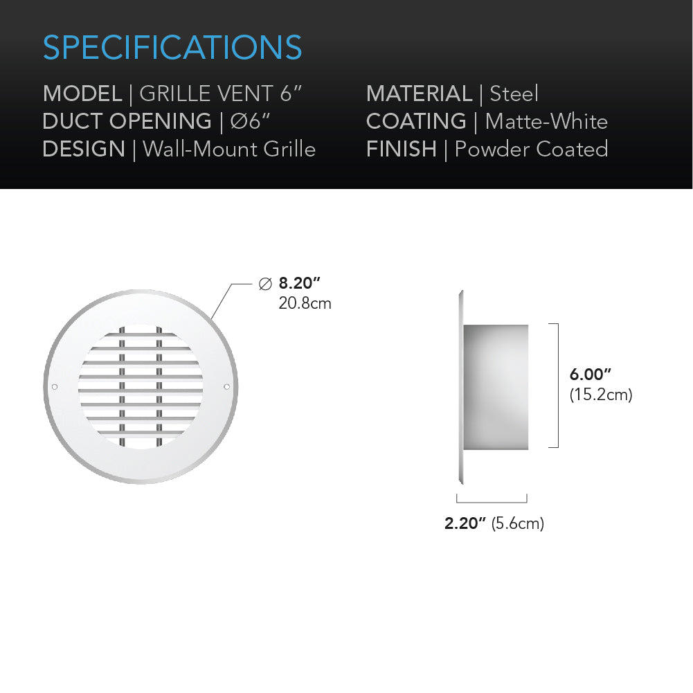 AC Infinity Wall Mount Duct Grille Vent White Steel 6-Inch product image 4