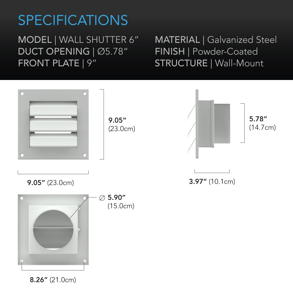 AC Infinity Wall Mount Duct Shutter 6-Inch White Steel product image 4