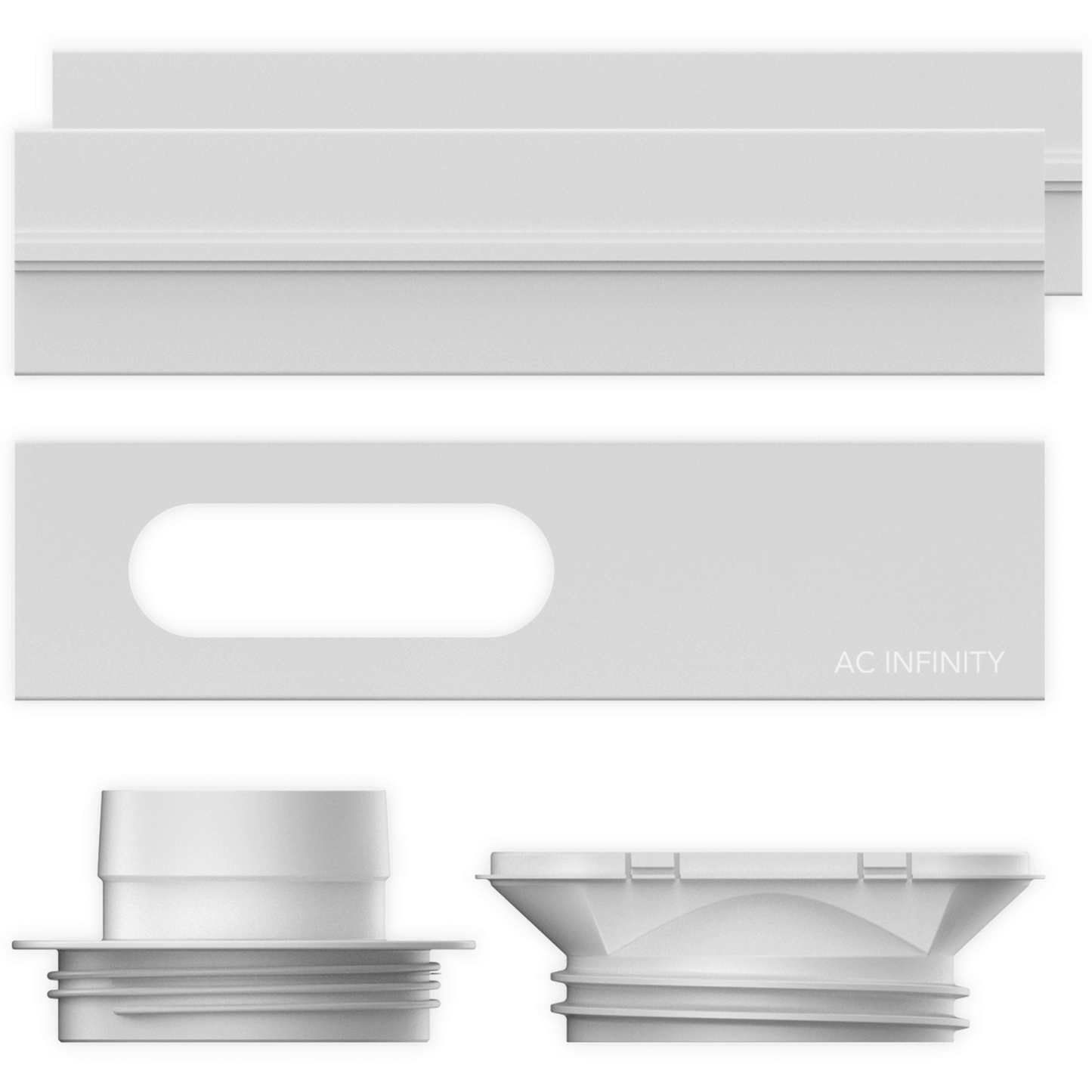 AC Infinity Window Duct Kit with adjustable rail for inline fans, designed for ventilation, exhaust, and intake through windows.