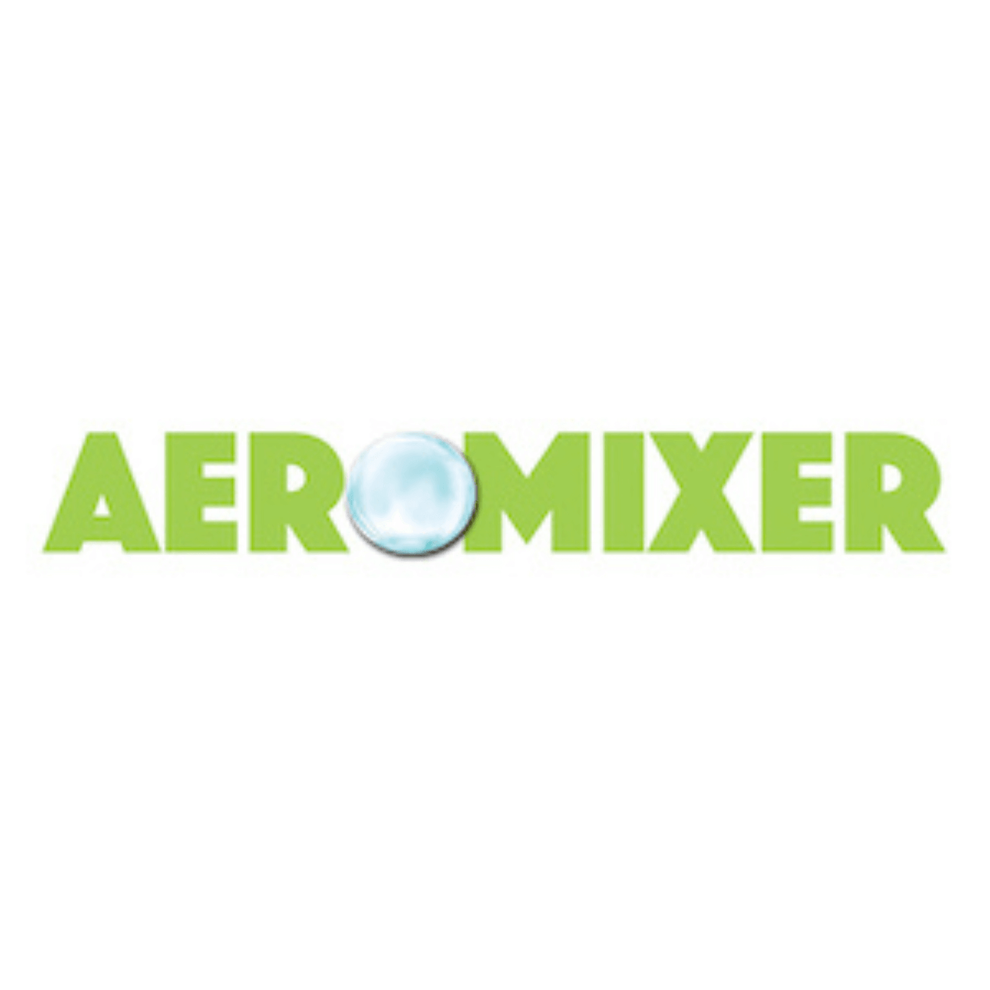 Aeromixer logo in green letters with a water droplet representing garden maintenance and efficiency