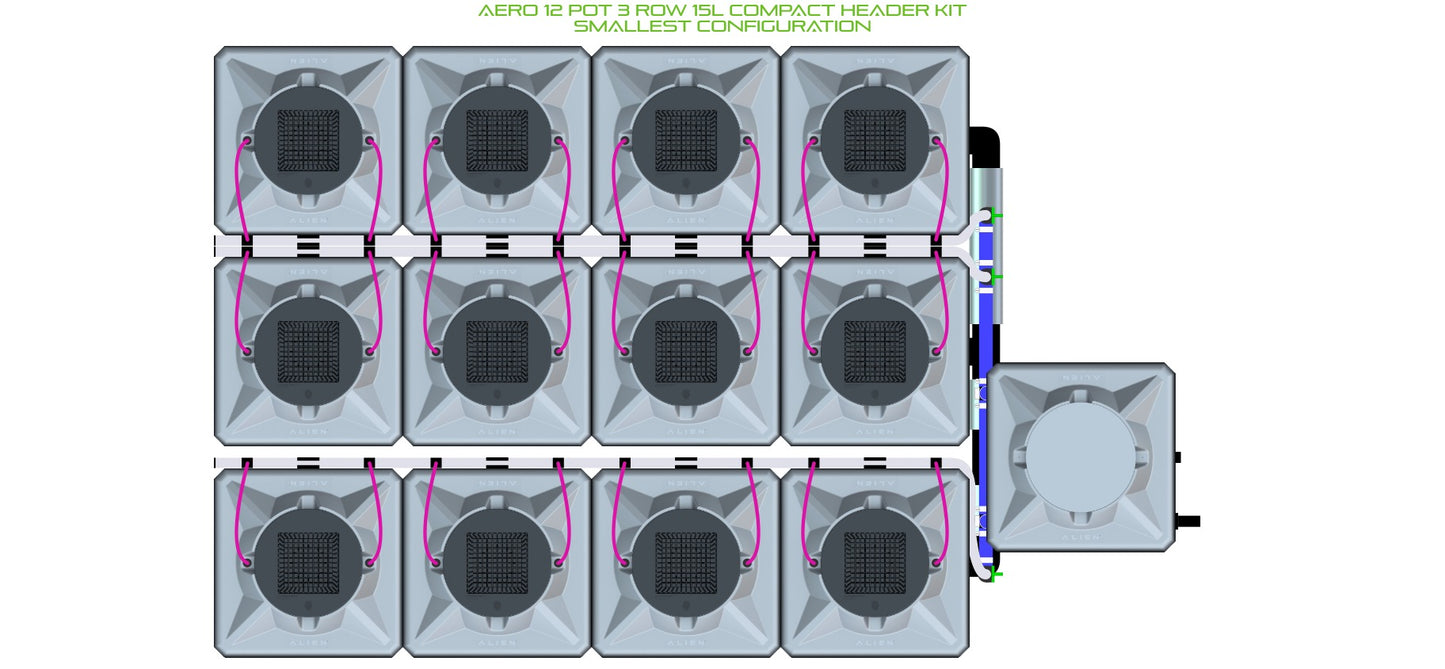 ALIEN Hydroponics AERO 12 Pot 3 Row 15L Compact Header Kit product image 3