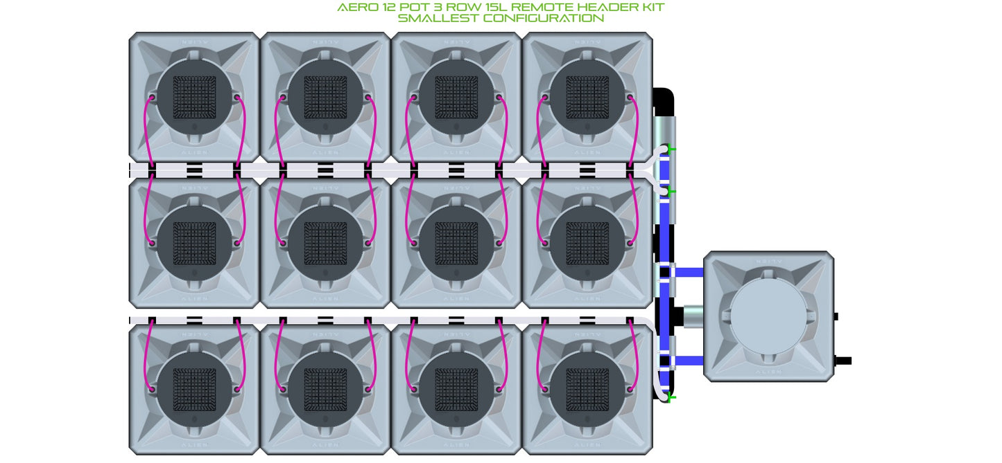 ALIEN Hydroponics AERO 12 Pot 3 Row 15L Remote Header Kit product image 3