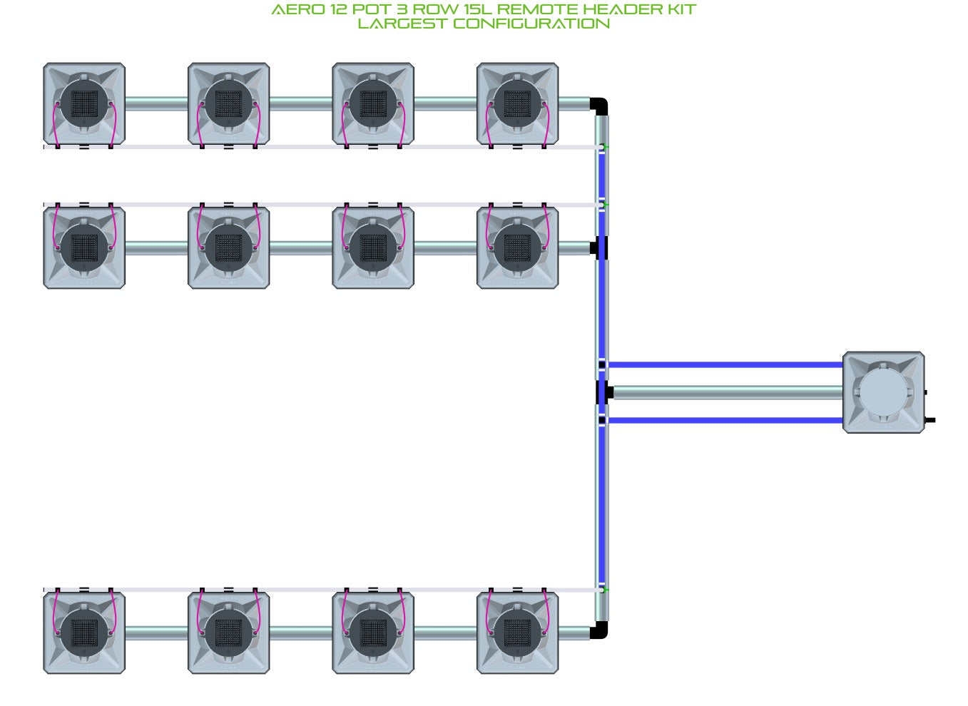 ALIEN Hydroponics AERO 12 Pot 3 Row 15L Remote Header Kit product image 4