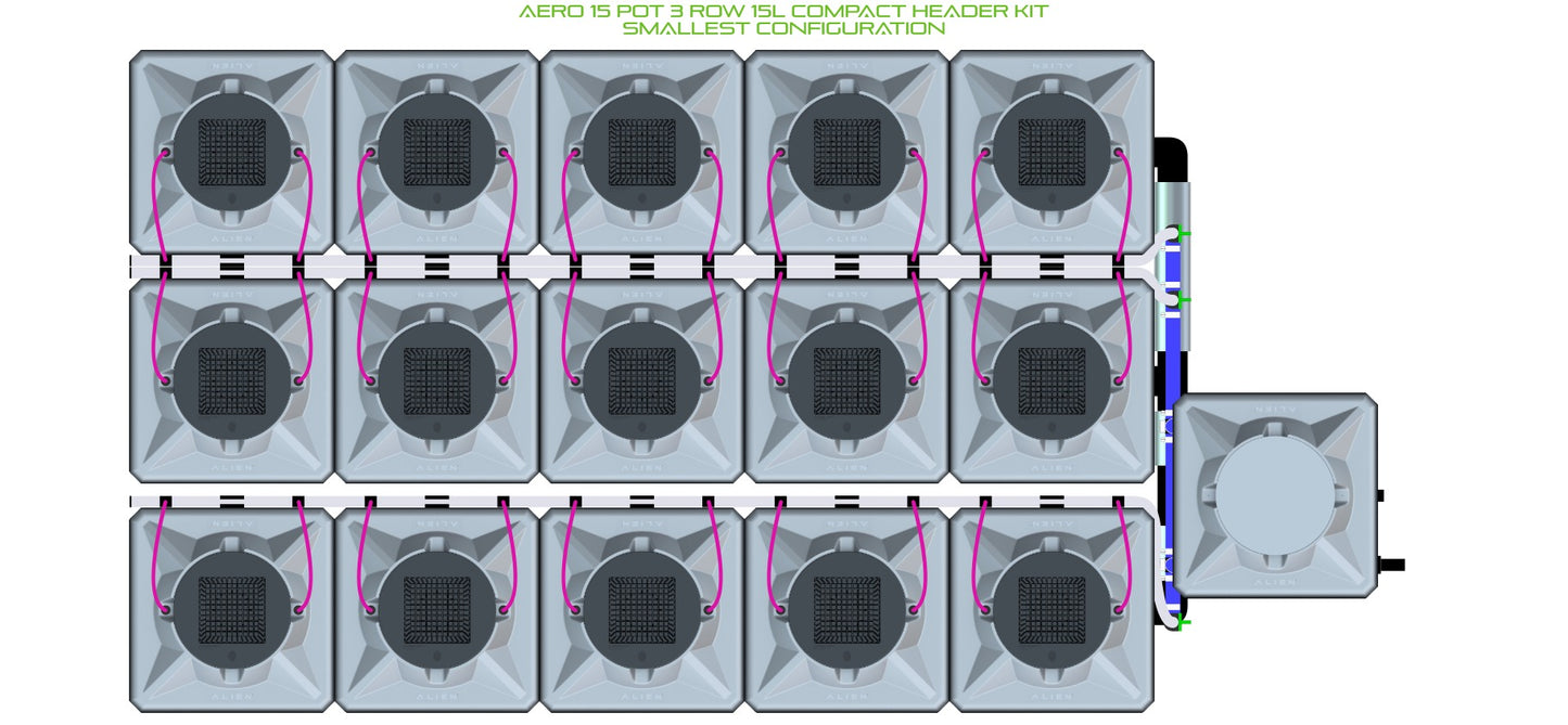 ALIEN Hydroponics AERO 15 Pot 3 Row 15L Compact Header Kit product image 3