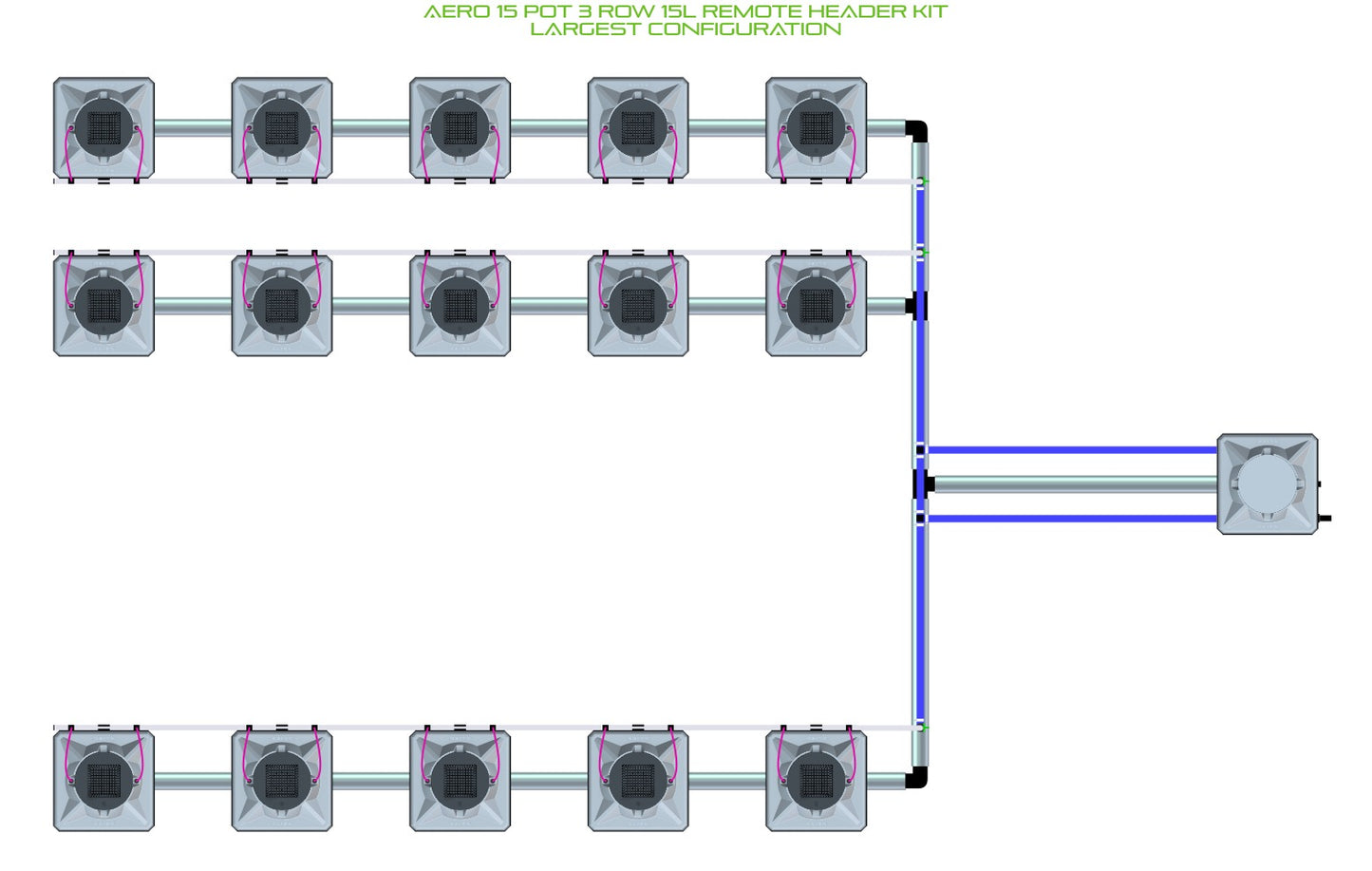 ALIEN Hydroponics AERO 15 Pot 3 Row 15L Remote Header Kit product image 4