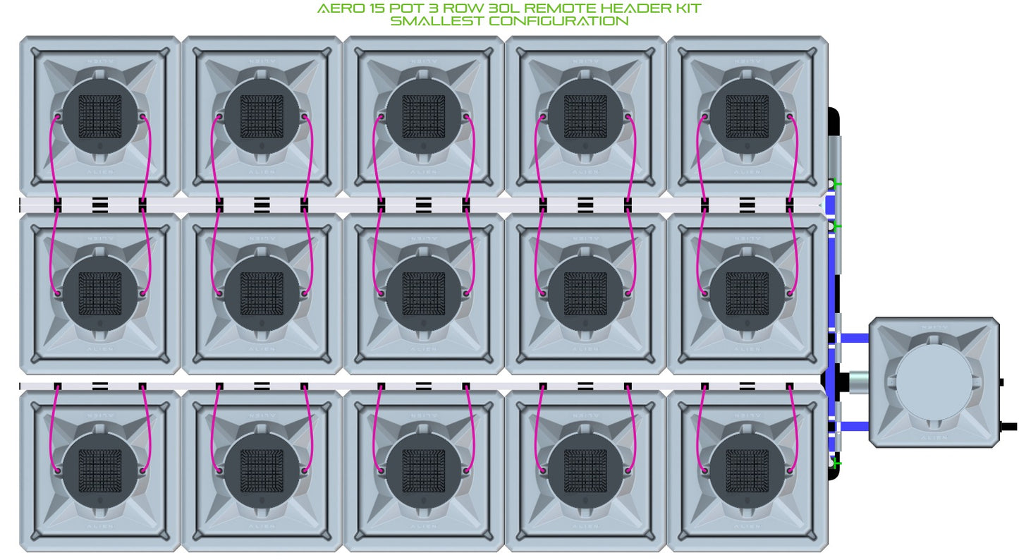 ALIEN Hydroponics AERO 15 Pot 3 Row 30L Remote Header Kit product image 3