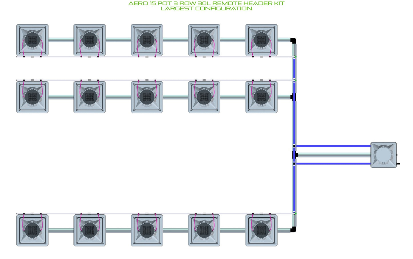 ALIEN Hydroponics AERO 15 Pot 3 Row 30L Remote Header Kit product image 4