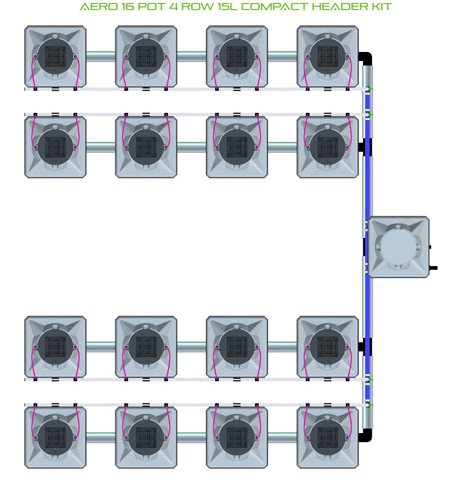 ALIEN Hydroponics AERO 16 Pot 4 Row 15L Compact Header Kit product image 1