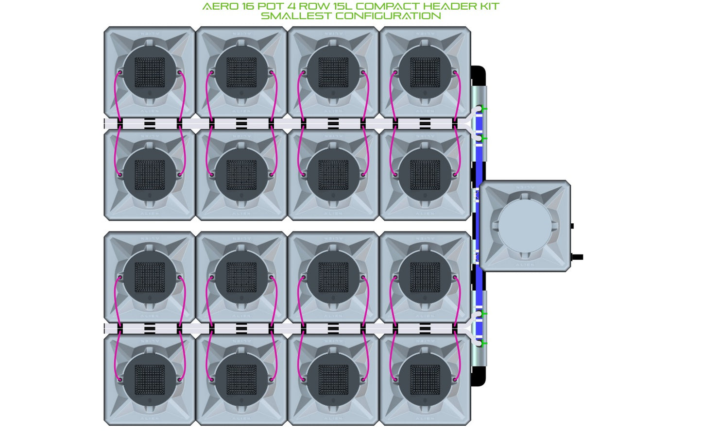 ALIEN Hydroponics AERO 16 Pot 4 Row 15L Compact Header Kit product image 3