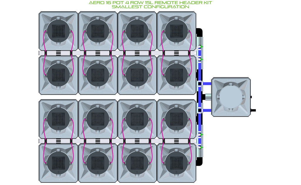 ALIEN Hydroponics AERO 16 Pot 4 Row 15L Remote Header Kit product image 3