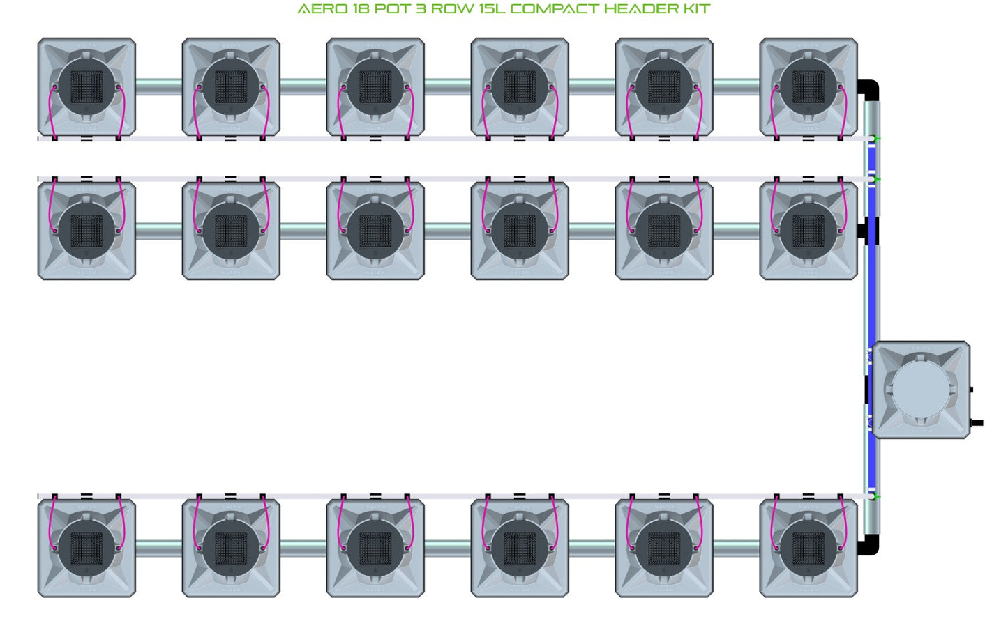 ALIEN Hydroponics AERO 18 Pot 3 Row 15L Compact Header Kit product image 1