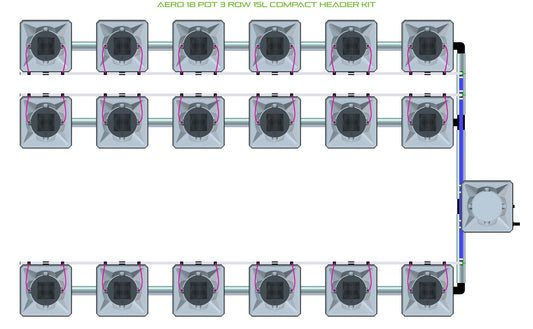ALIEN Hydroponics AERO 18 Pot 3 Row 15L Compact Header Kit product image 1