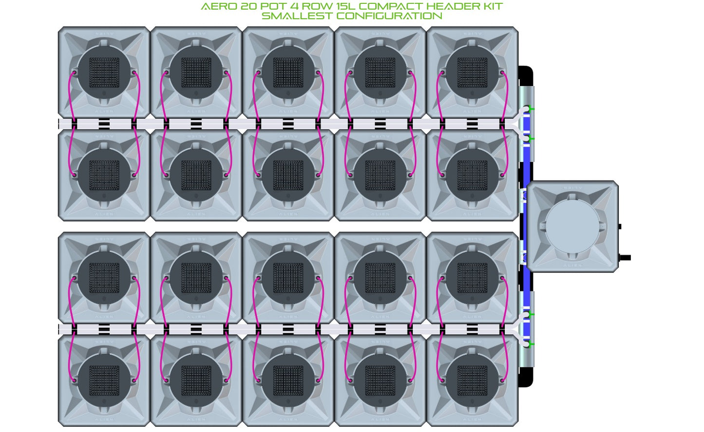 ALIEN Hydroponics AERO 20 Pot 4 Row 15L Compact Header Kit product image 3
