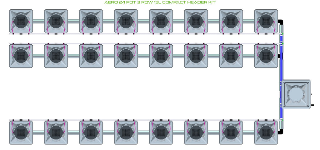 ALIEN Hydroponics AERO 24 Pot 3 Row 15L Compact Header Kit product image 1