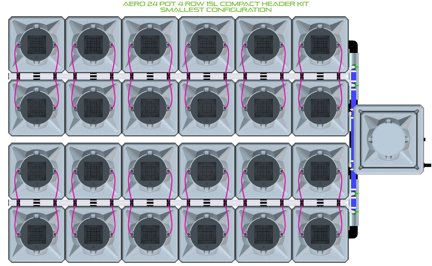 ALIEN Hydroponics AERO 24 Pot 4 Row 15L Compact Header Kit product image 3