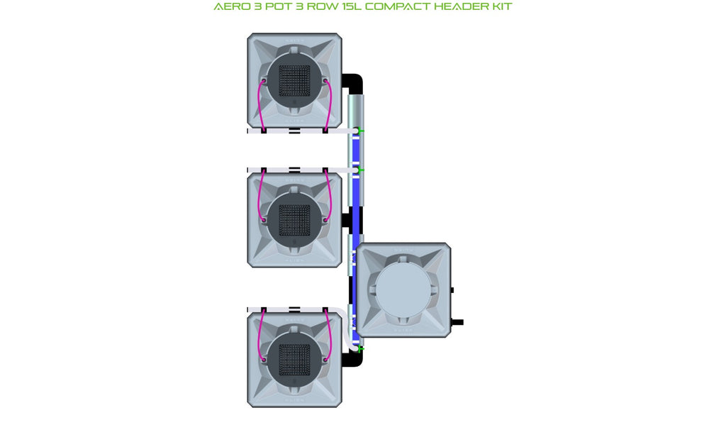 ALIEN Hydroponics AERO 3 Pot 3 Row 15L Compact Header Kit product image 1