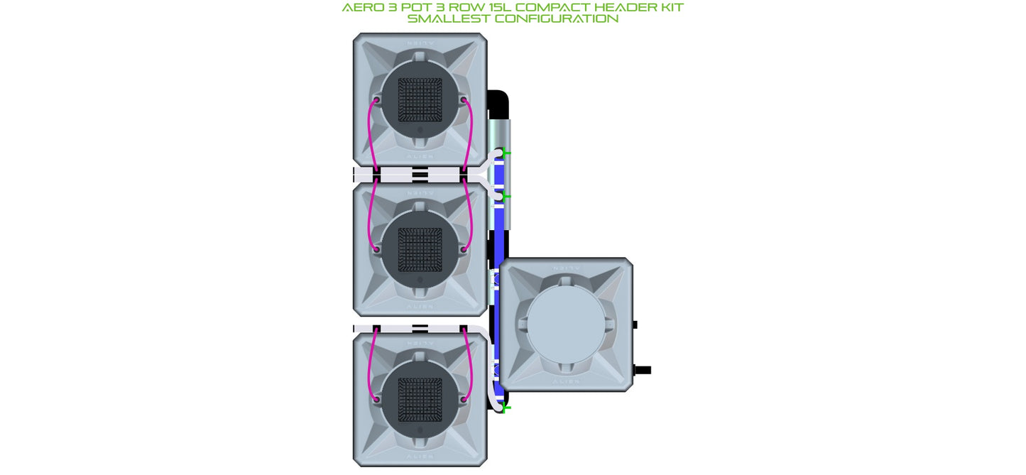 ALIEN Hydroponics AERO 3 Pot 3 Row 15L Compact Header Kit product image 3