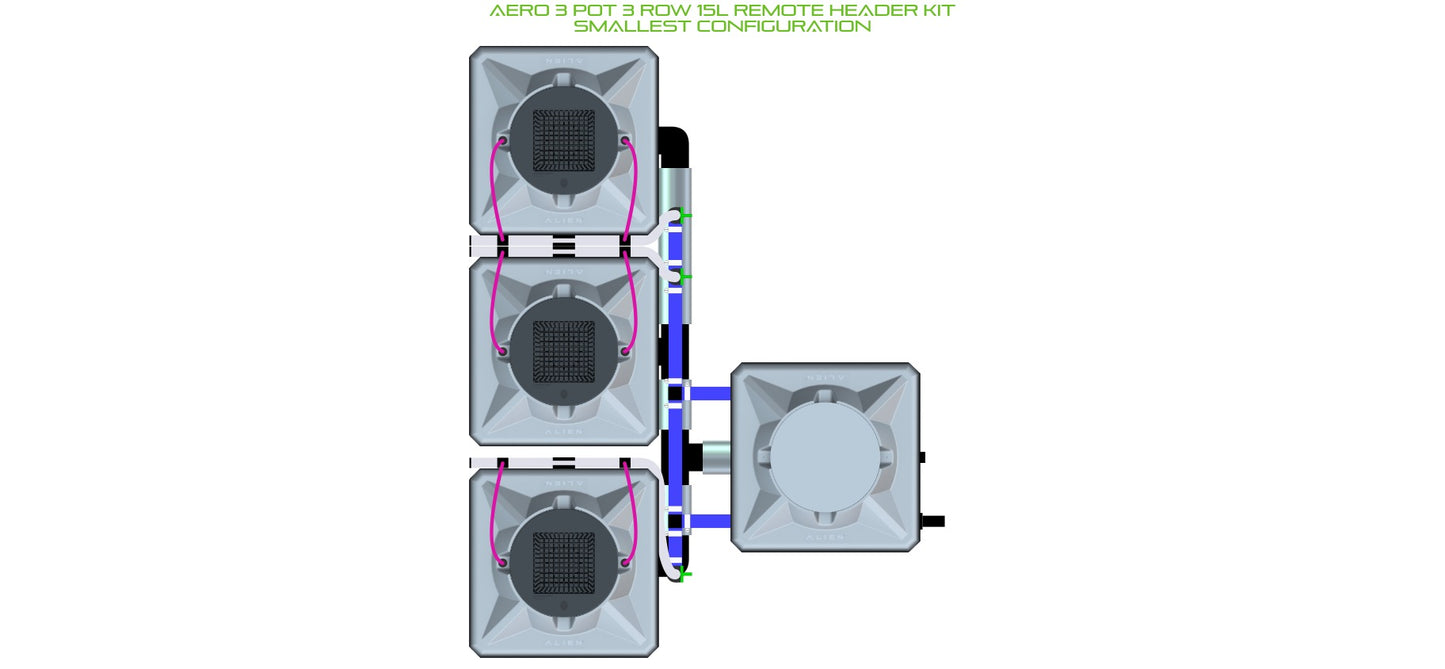 ALIEN Hydroponics AERO 3 Pot 3 Row 15L Remote Header Kit product image 3