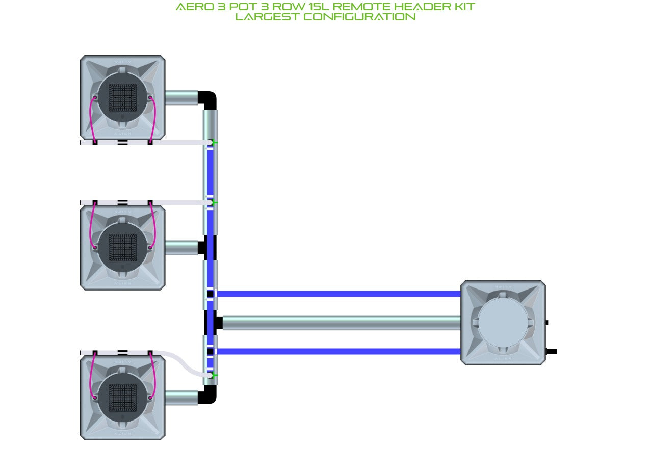 ALIEN Hydroponics AERO 3 Pot 3 Row 15L Remote Header Kit product image 4