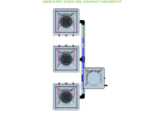 ALIEN Hydroponics AERO 3 Pot 3 Row 30L Compact Header Kit product image 1