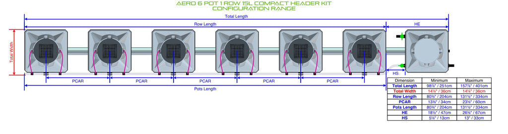 ALIEN Hydroponics AERO 6 Pot 1 Row 15L Compact Header Kit product image 1