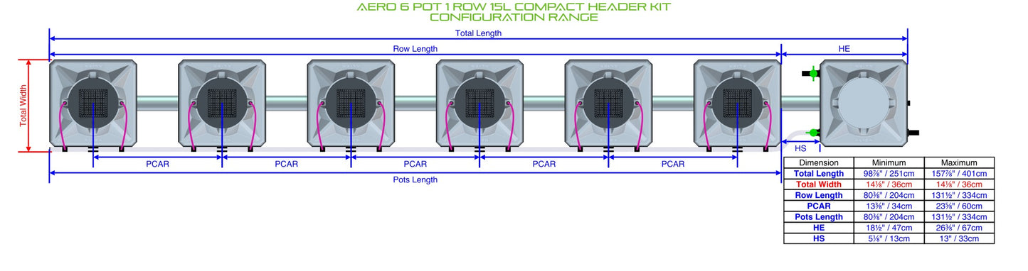 ALIEN Hydroponics AERO 6 Pot 1 Row 15L Compact Header Kit product image 1