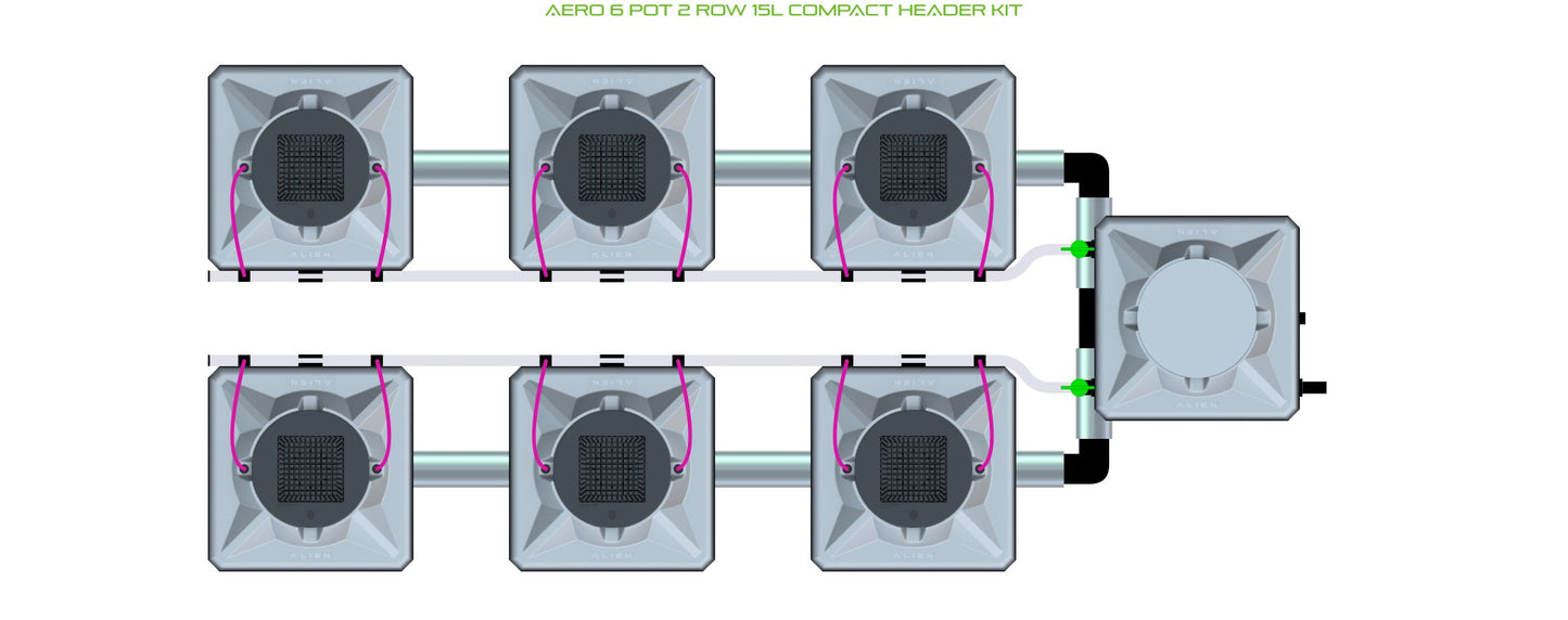 ALIEN Hydroponics AERO 6 Pot 2 Row 15L Compact Header Kit product image 1
