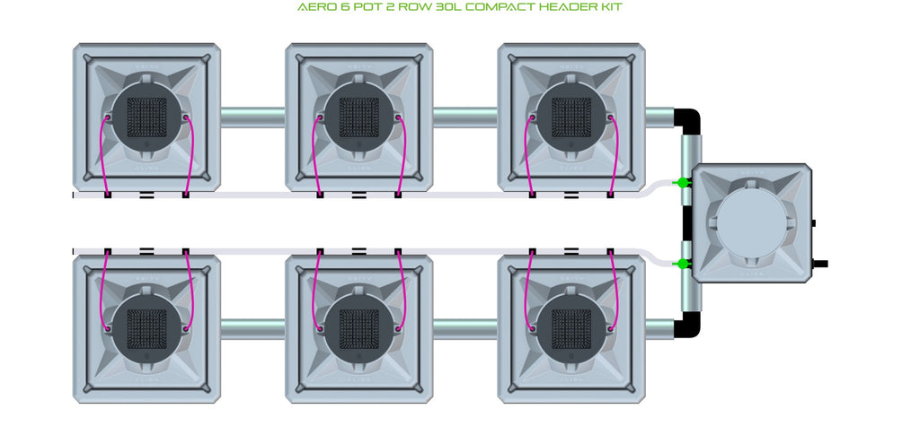 ALIEN Hydroponics AERO 6 Pot 2 Row 30L Compact Header Kit product image 1
