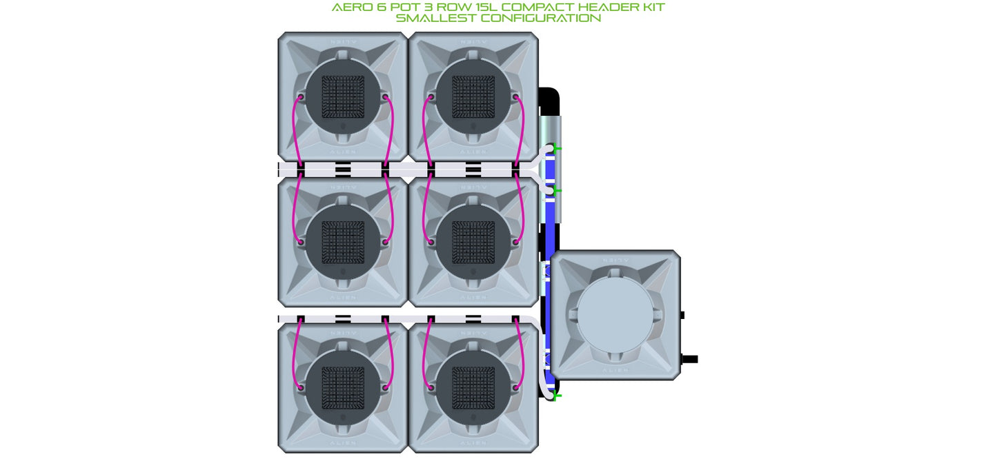 ALIEN Hydroponics AERO 6 Pot 3 Row 15L Compact Header Kit product image 3