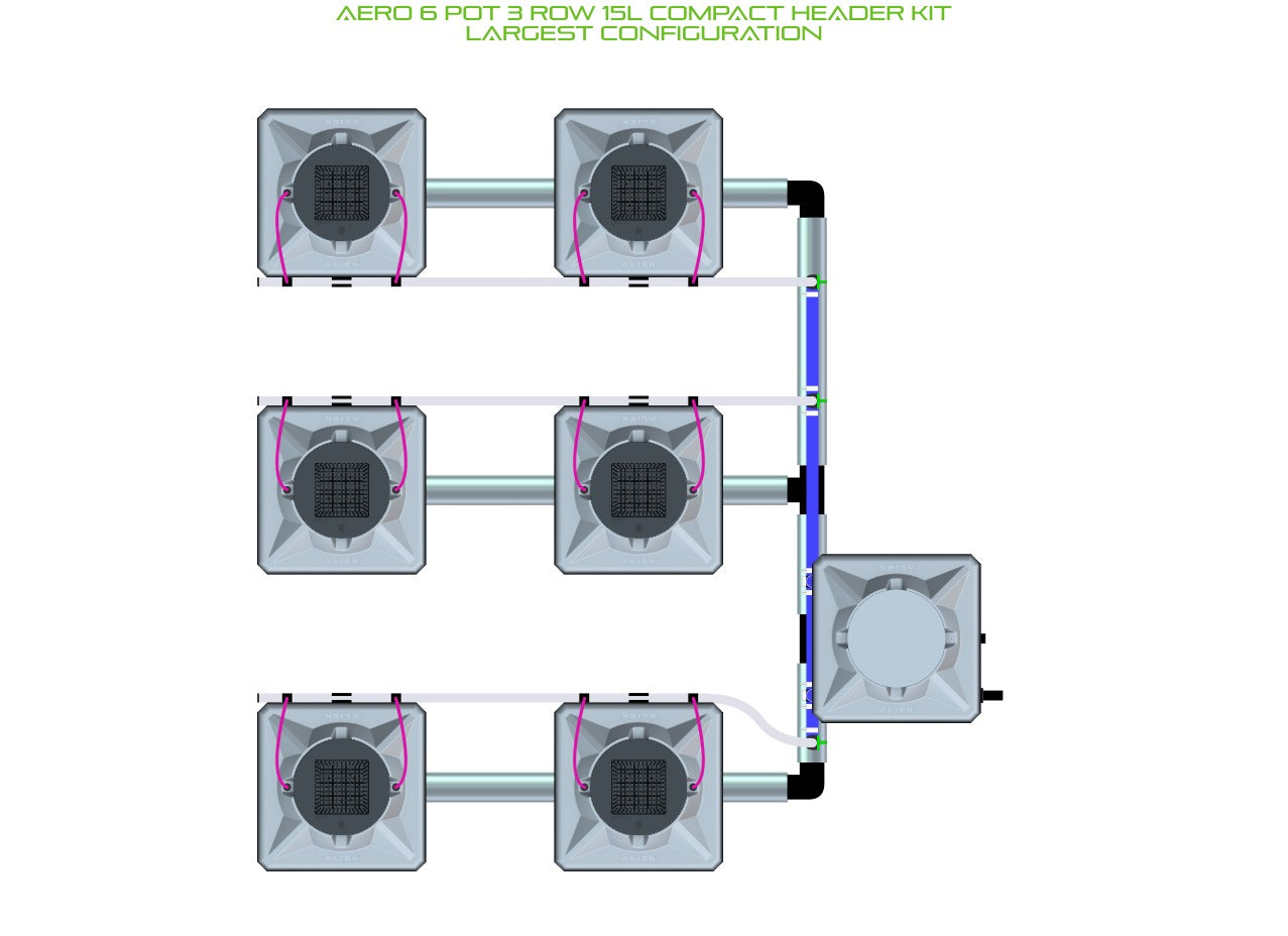 ALIEN Hydroponics AERO 6 Pot 3 Row 15L Compact Header Kit product image 4