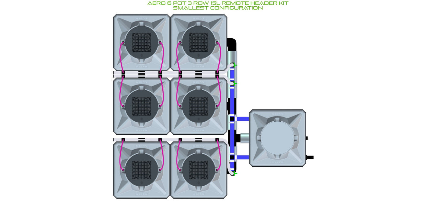 ALIEN Hydroponics AERO 6 Pot 3 Row 15L Remote Header Kit product image 3