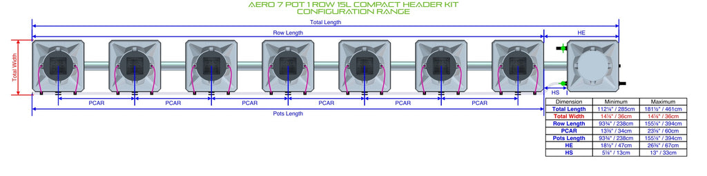 ALIEN Hydroponics AERO 7 Pot 1 Row 15L Compact Header Kit product image 1