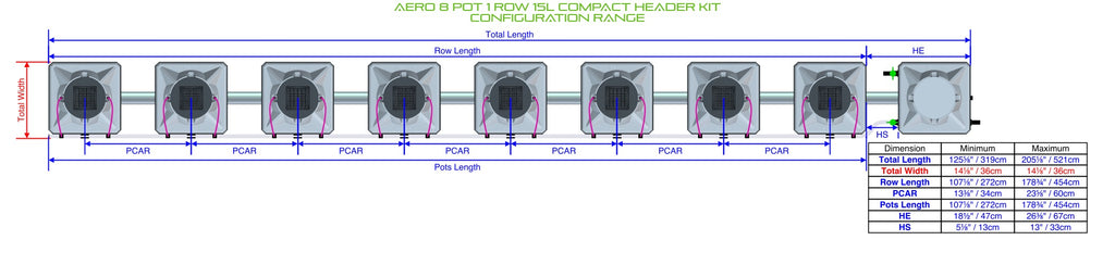 ALIEN Hydroponics AERO 8 Pot 1 Row 15L Compact Header Kit product image 1