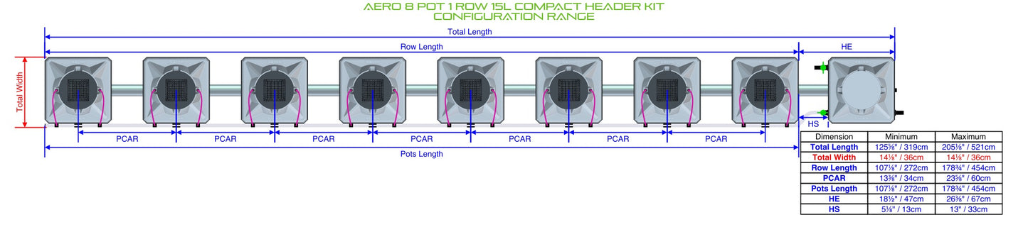 ALIEN Hydroponics AERO 8 Pot 1 Row 15L Compact Header Kit product image 1