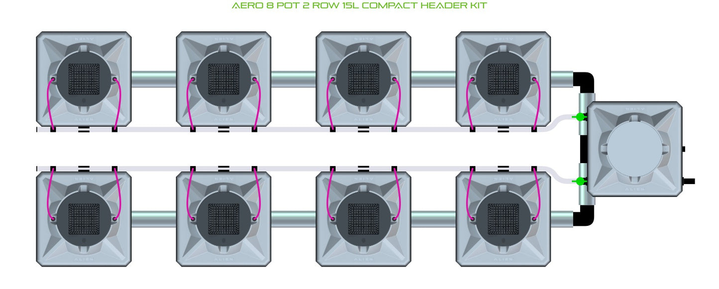 ALIEN Hydroponics AERO 8 Pot 2 Row 15L Compact Header Kit product image 2
