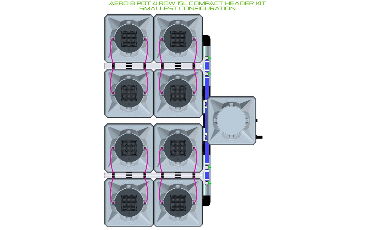 ALIEN Hydroponics AERO 8 Pot 4 Row 15L Compact Header Kit product image 3
