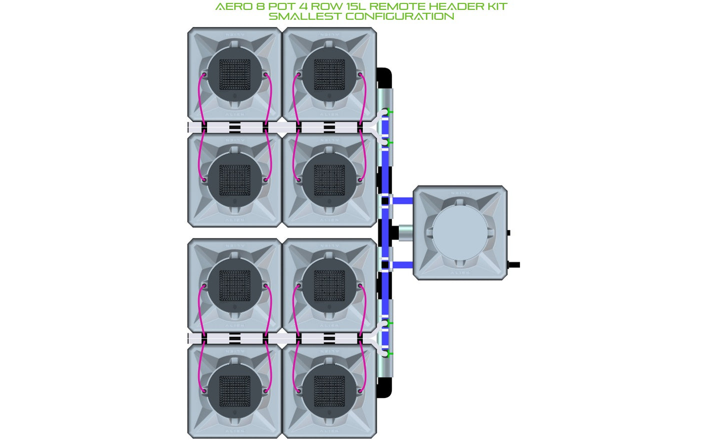 ALIEN Hydroponics AERO 8 Pot 4 Row 15L Remote Header Kit product image 3