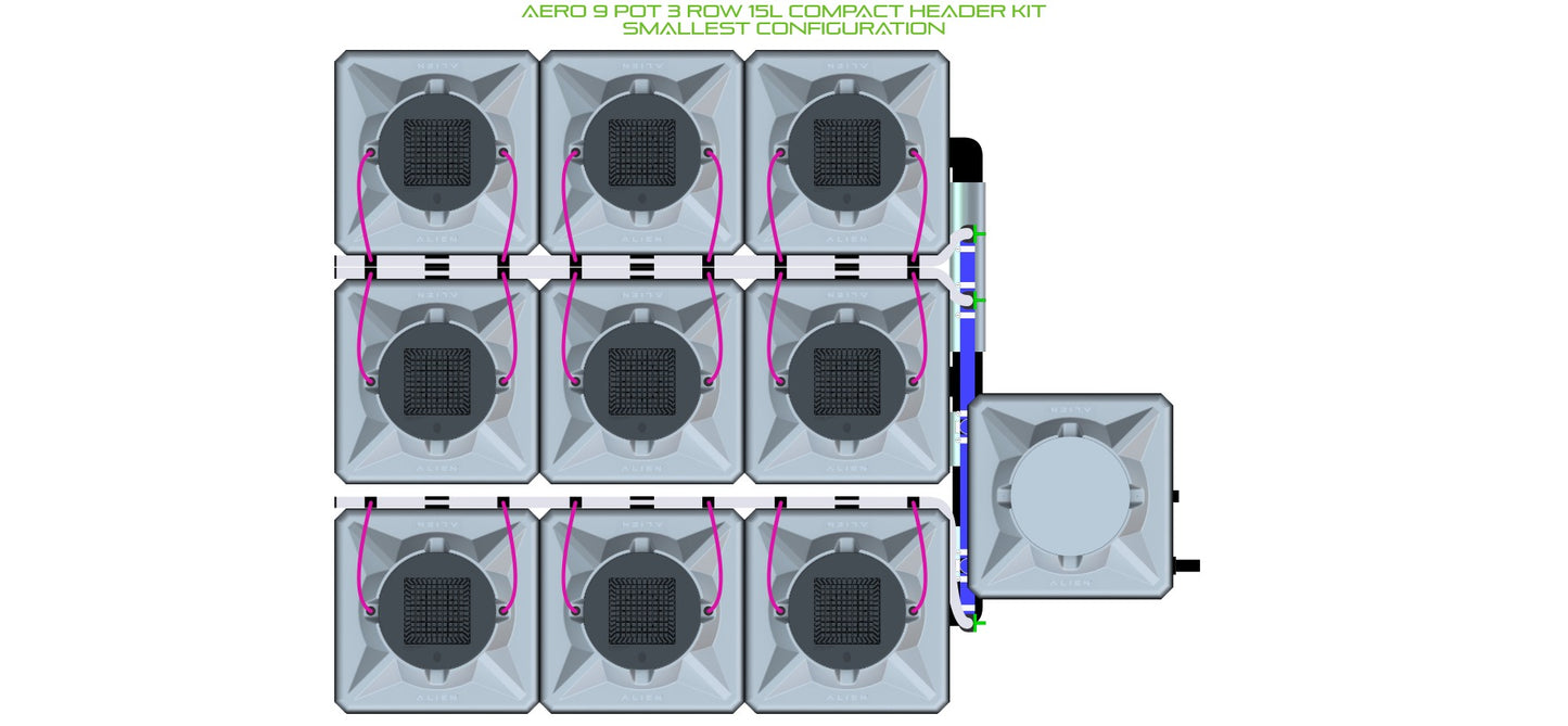 ALIEN Hydroponics AERO 9 Pot 3 Row 15L Compact Header Kit product image 3