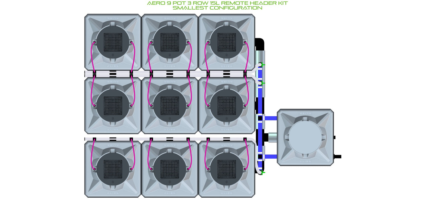 ALIEN Hydroponics AERO 9 Pot 3 Row 15L Remote Header Kit product image 3