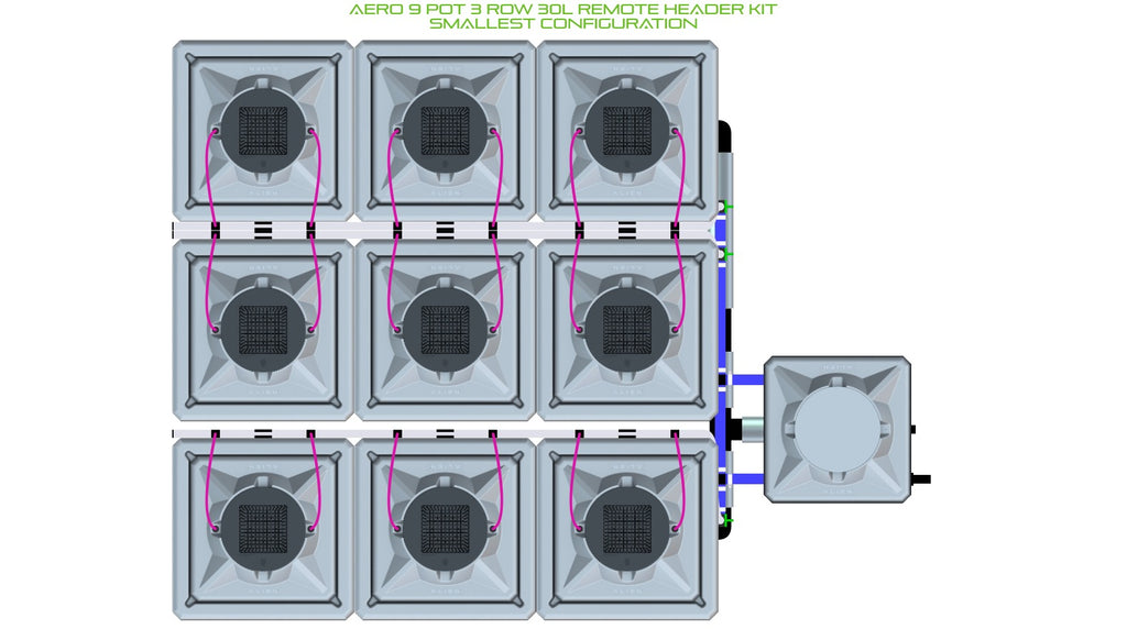 ALIEN Hydroponics AERO 9 Pot 3 Row 30L Remote Header Kit product image 3