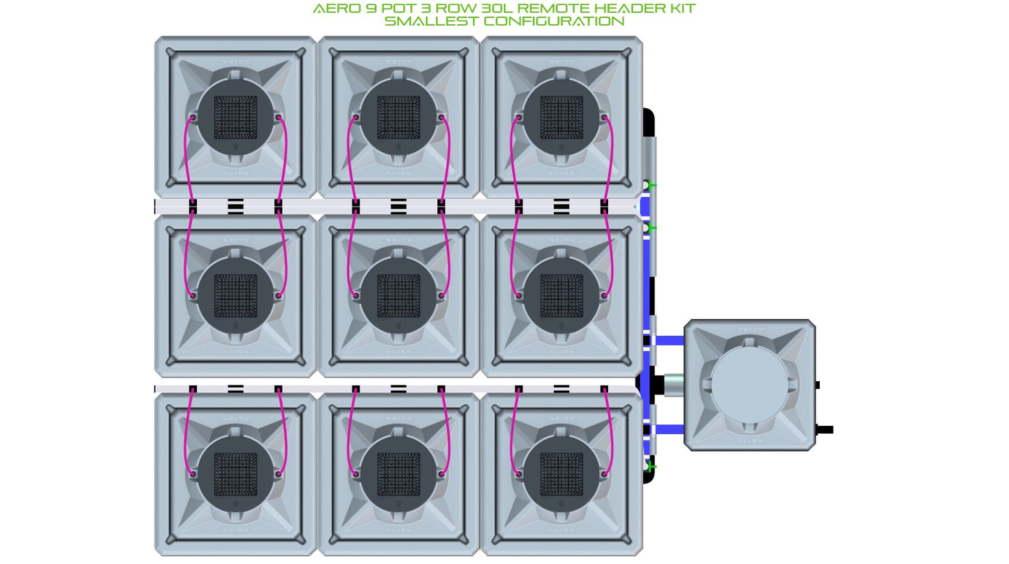 ALIEN Hydroponics AERO 9 Pot 3 Row 30L Remote Header Kit product image 3