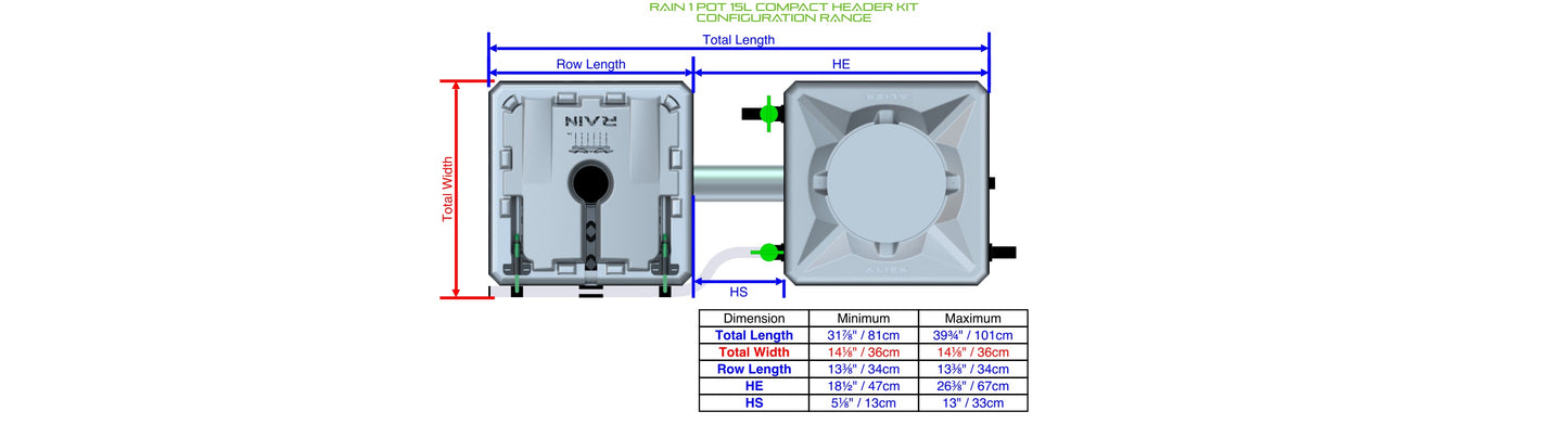 ALIEN Hydroponics RAIN 1 Pot 15L Compact Header Kit product image 1