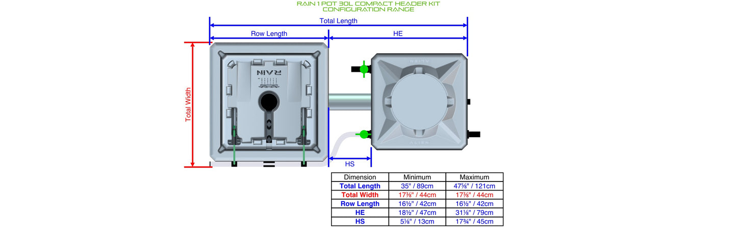 ALIEN Hydroponics RAIN 1 Pot 30L Compact Header Kit product image 1