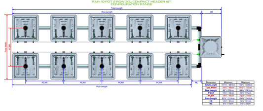ALIEN Hydroponics RAIN 10 Pot 2 Row 30L Compact Header Kit product image 1